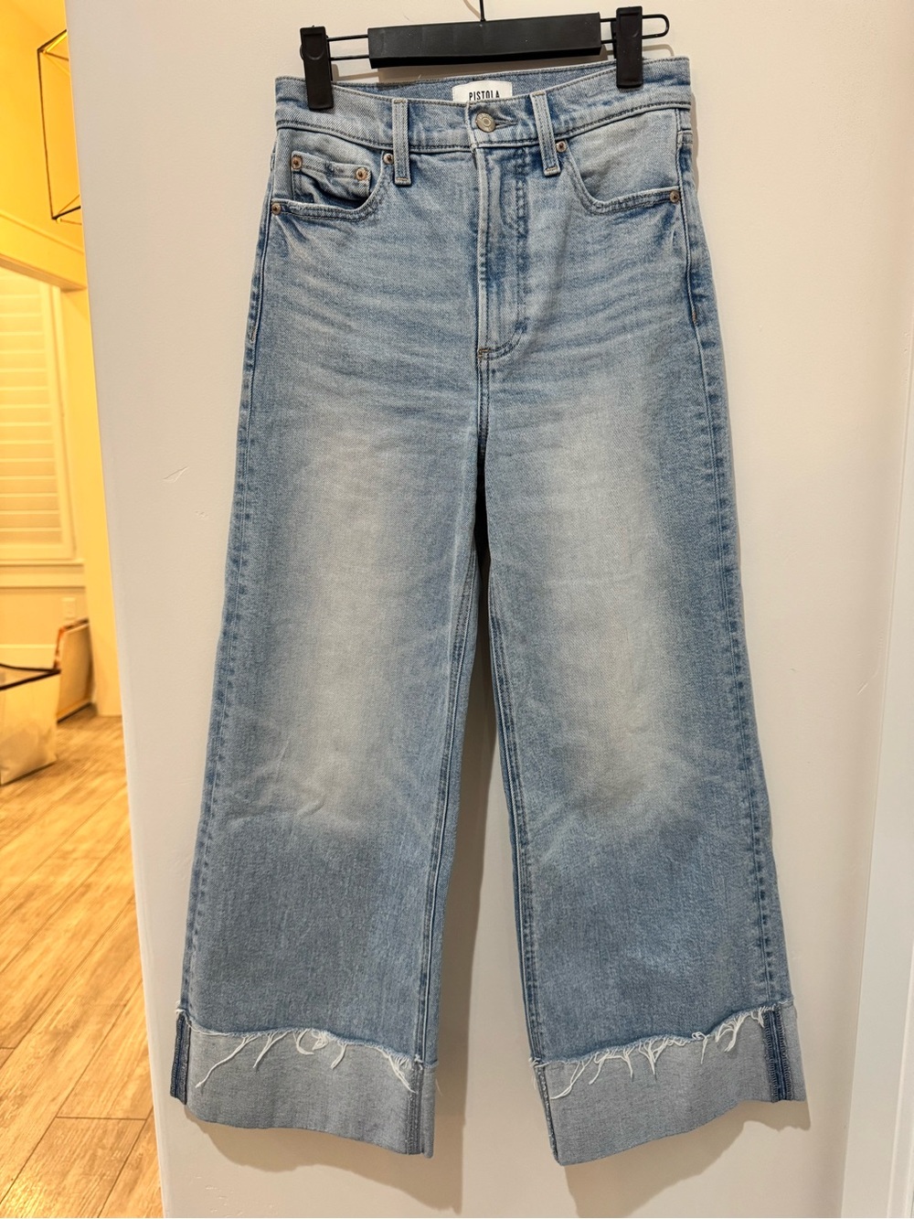 Pistola Lana Crop Cuff in Snowcat; Wide-Leg High-Rise Light Blue Jeans - Picture 7 of 10